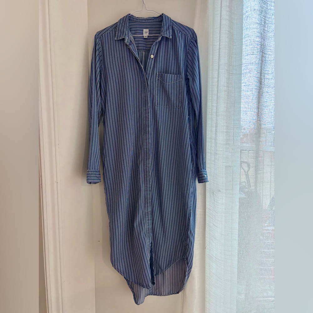 GAP summer Women's Striped Shirt Dress Belted Long Sleeve Navy White XS